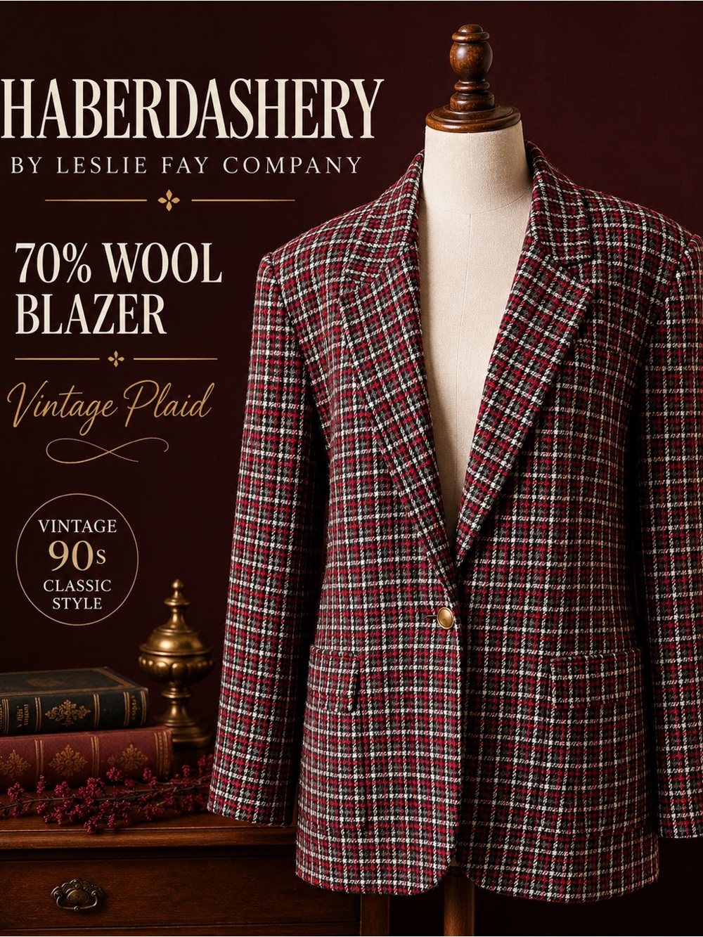 Vintage Haberdashery Leslie Fay 70% Wool Plaid Blazer 24W Plus Size